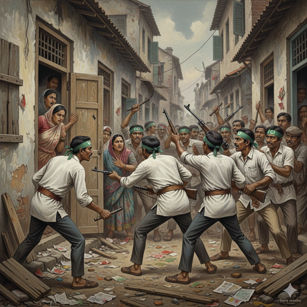 মিরপুরে ১৯৭১ সালে স্বাধীনতাবিরোধী বিহারি মোহাজেররা ত্রাসের রাজত্ব তৈরি করেছিল। ছবি: এআই দিয়ে তৈরি