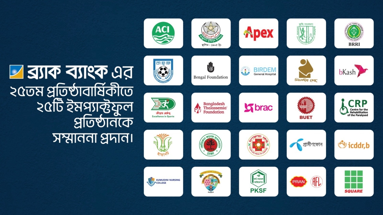 প্রতিষ্ঠাবার্ষিকীতে ২৫ প্রতিষ্ঠানকে সম্মাননা জানাল ব্র্যাক ব্যাংক