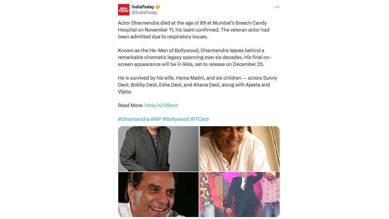 ধর্মেন্দ্রের মৃত্যুর খবর মিথ্যা: হেমা