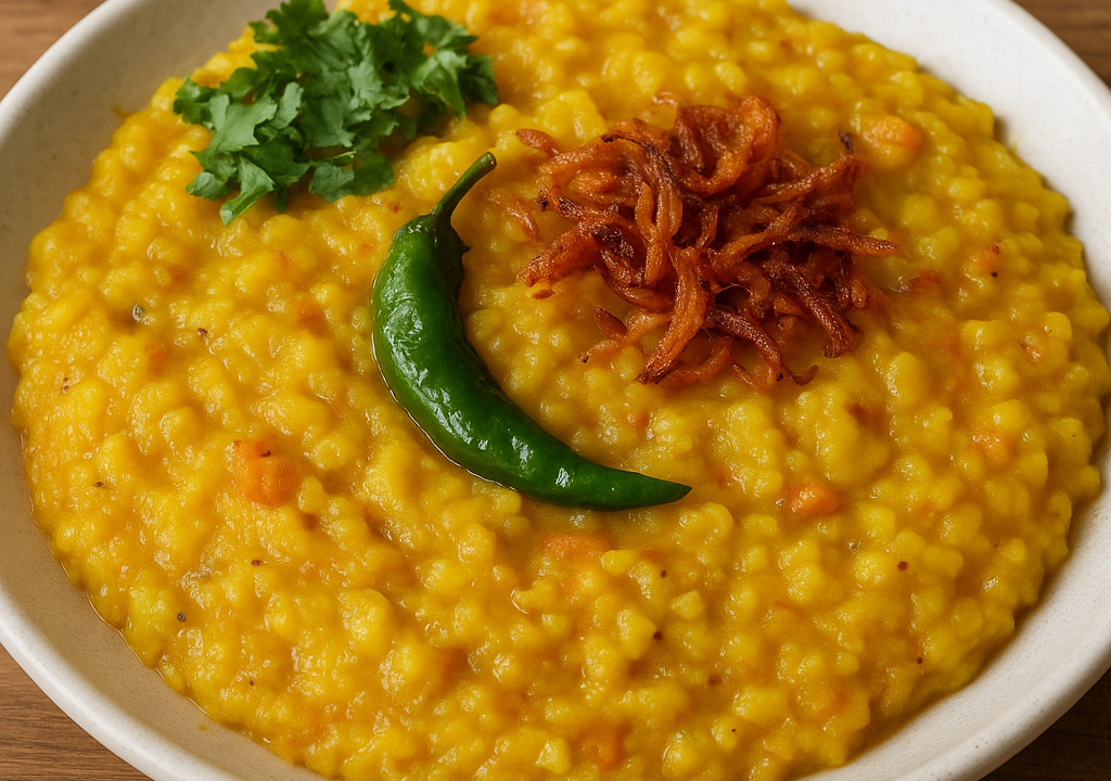 ল্যাটকা খিচুড়ি। ছবি: এআই দিয়ে তৈরি