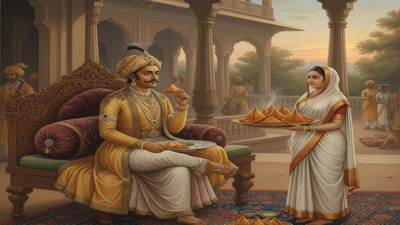 পাচক গিরিধারীর স্ত্রী ধরিত্রী বেহারা রাজা কৃষ্ণচন্দ্র রায়কে প্রথম শিঙাড়া খাইয়েছিলেন বলে কথিত আছে। ছবি: এআই দিয়ে তৈরি
