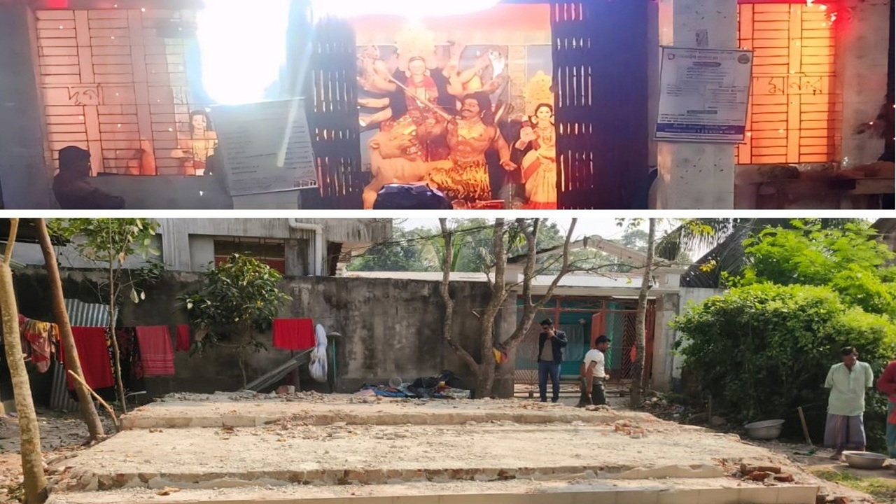জমি নিয়ে দুই পক্ষের বিবাদ, দুর্গা মন্দির ভাঙচুরের অভিযোগ