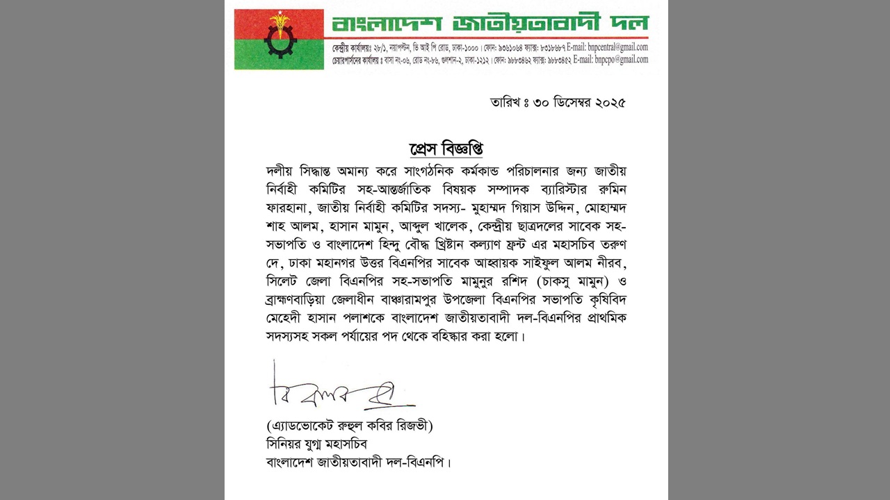 রুমিন ফারহানাসহ ৯ নেতা বিএনপি থেকে বহিষ্কার