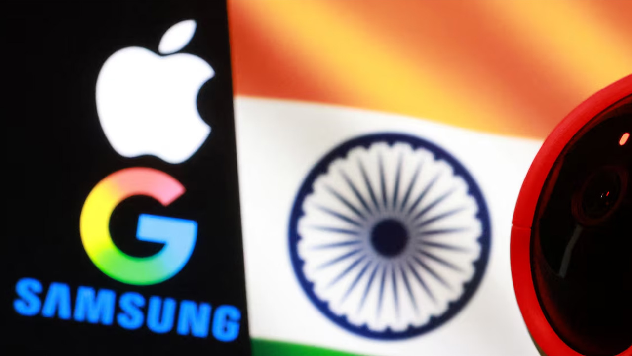 স্যামসাং, অ্যাপল ও গুগলের লোগো। ছবি: রয়টার্স